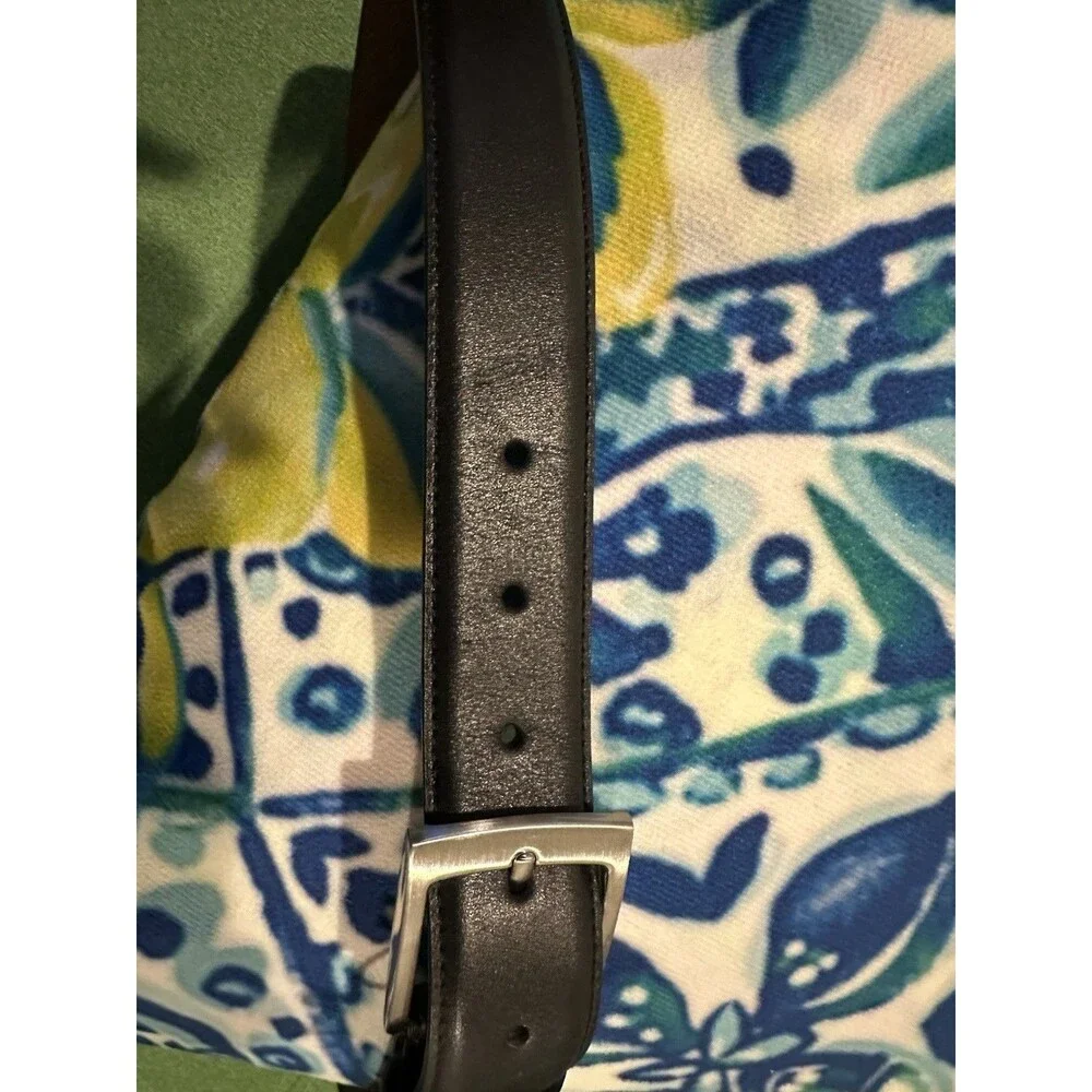 Tasso Elba Genuine Leather BLACK Belt 32 Silver Buckle, Unique Punch Design - Picture 6 of 9